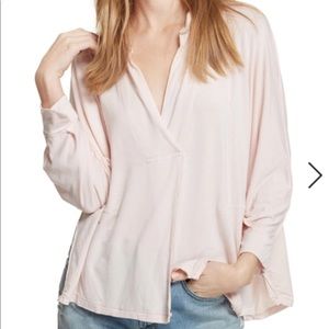 Free People Can’t Fool Me Long Sleeve V-Neck Shirt in Peach - Size Large